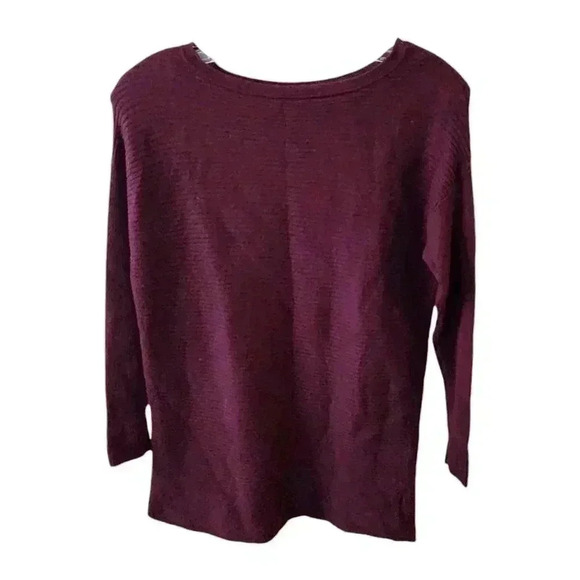 Tahari Women’s Merino Wool Sweater M Burgundy Plum Ribbed Pullover - Picture 2 of 7